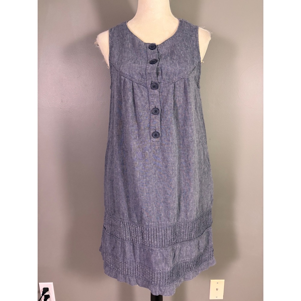 Wrap London Linen Shift Dress 6  Sleeveless Pockets Button Boho Coastal Grandma